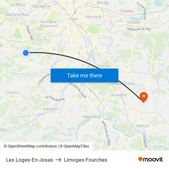 Les Loges-En-Josas to Limoges-Fourches map