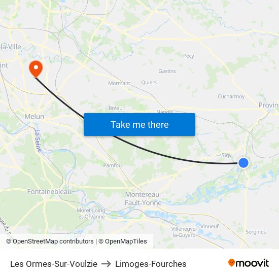 Les Ormes-Sur-Voulzie to Limoges-Fourches map