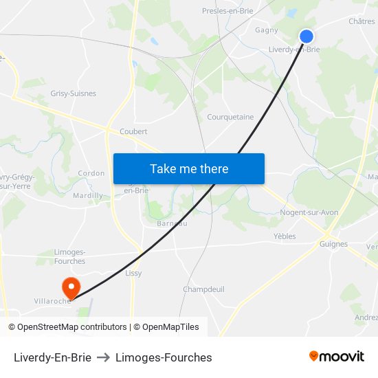 Liverdy-En-Brie to Limoges-Fourches map