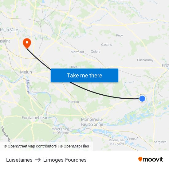 Luisetaines to Limoges-Fourches map
