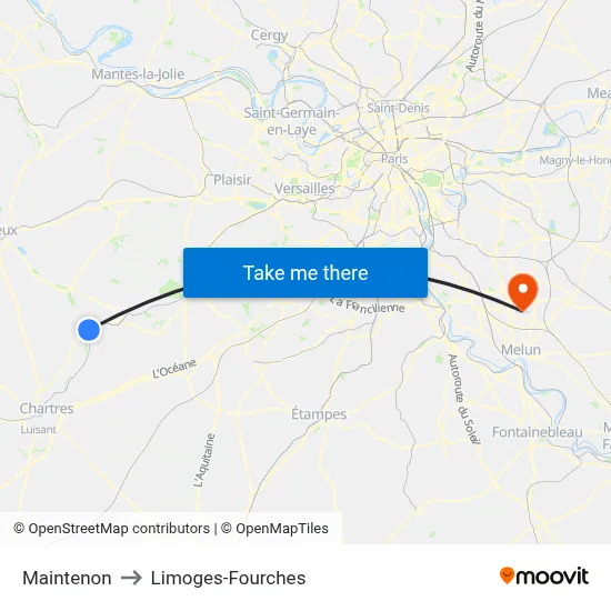 Maintenon to Limoges-Fourches map