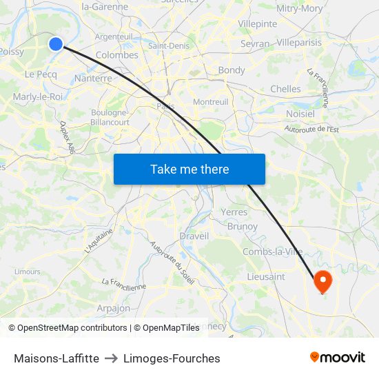 Maisons-Laffitte to Limoges-Fourches map