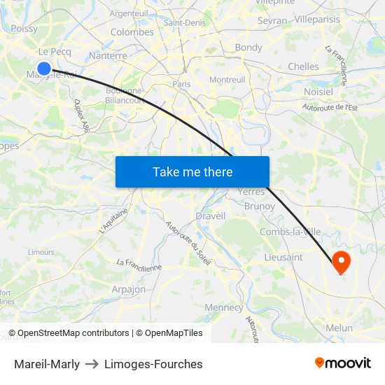 Mareil-Marly to Limoges-Fourches map