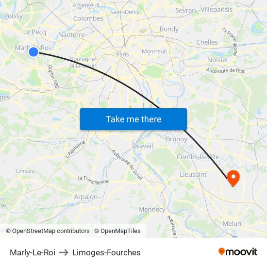 Marly-Le-Roi to Limoges-Fourches map