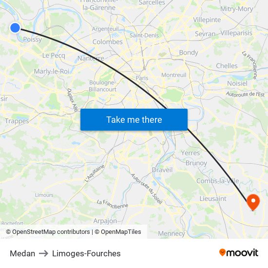 Medan to Limoges-Fourches map