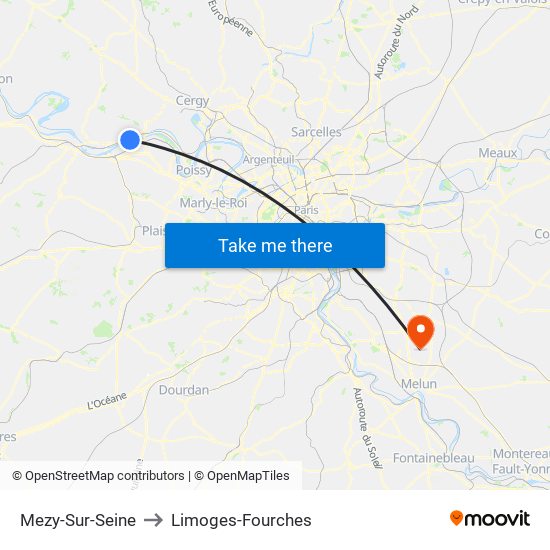 Mezy-Sur-Seine to Limoges-Fourches map