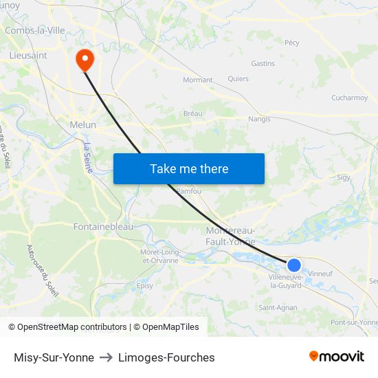 Misy-Sur-Yonne to Limoges-Fourches map