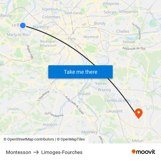 Montesson to Limoges-Fourches map