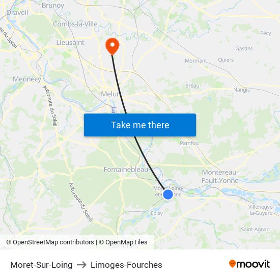 Moret-Sur-Loing to Limoges-Fourches map