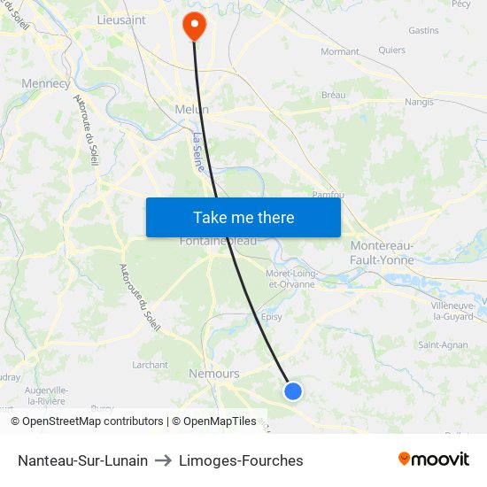 Nanteau-Sur-Lunain to Limoges-Fourches map