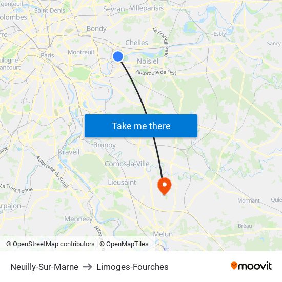 Neuilly-Sur-Marne to Limoges-Fourches map