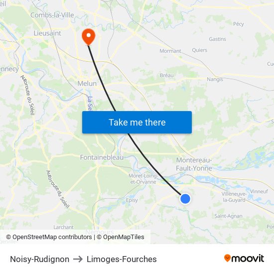 Noisy-Rudignon to Limoges-Fourches map