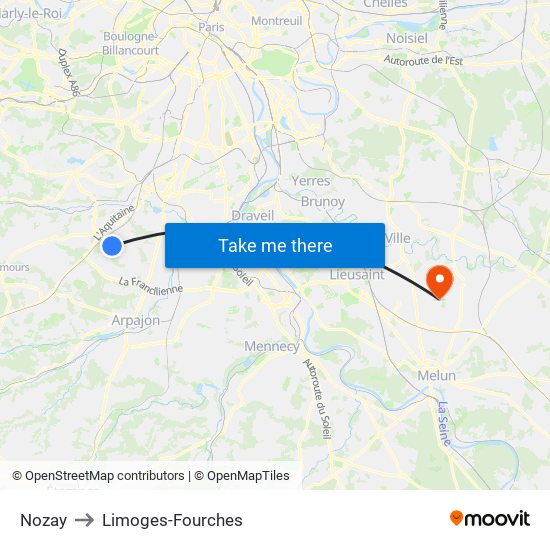 Nozay to Limoges-Fourches map