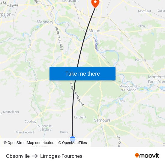 Obsonville to Limoges-Fourches map