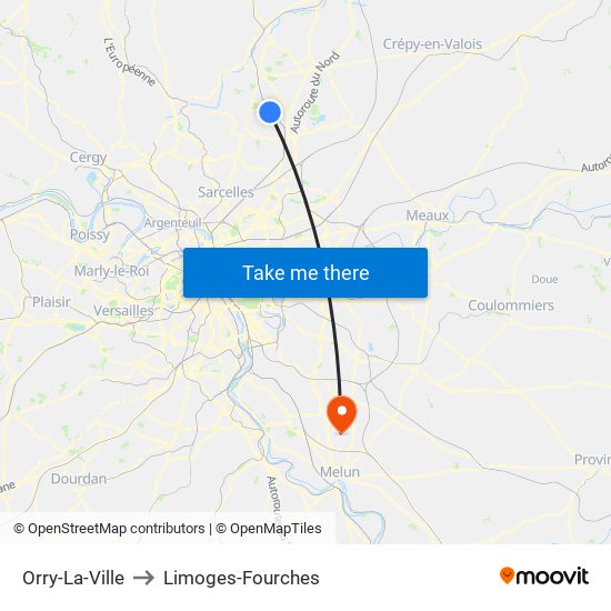 Orry-La-Ville to Limoges-Fourches map