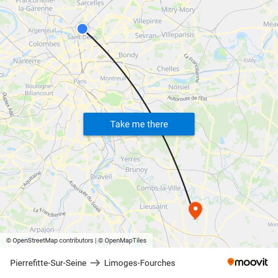 Pierrefitte-Sur-Seine to Limoges-Fourches map