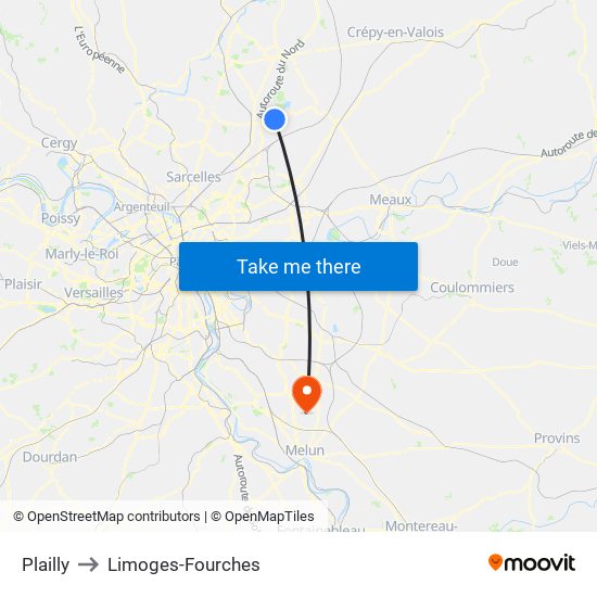 Plailly to Limoges-Fourches map
