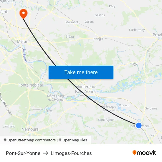 Pont-Sur-Yonne to Limoges-Fourches map
