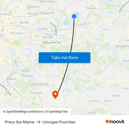 Precy-Sur-Marne to Limoges-Fourches map