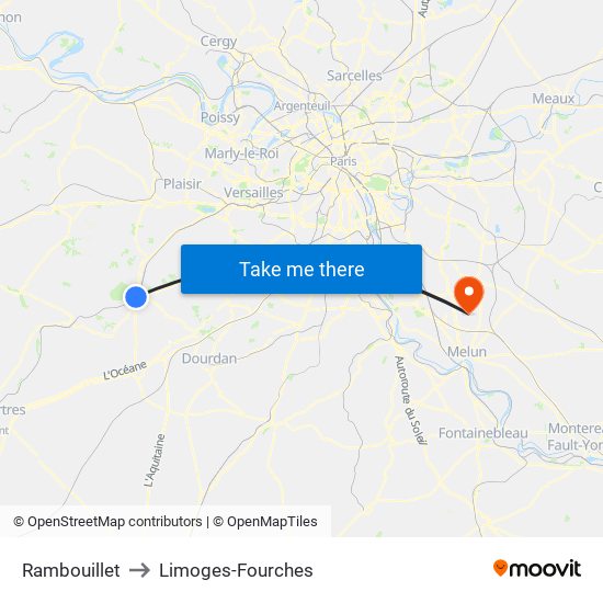 Rambouillet to Limoges-Fourches map