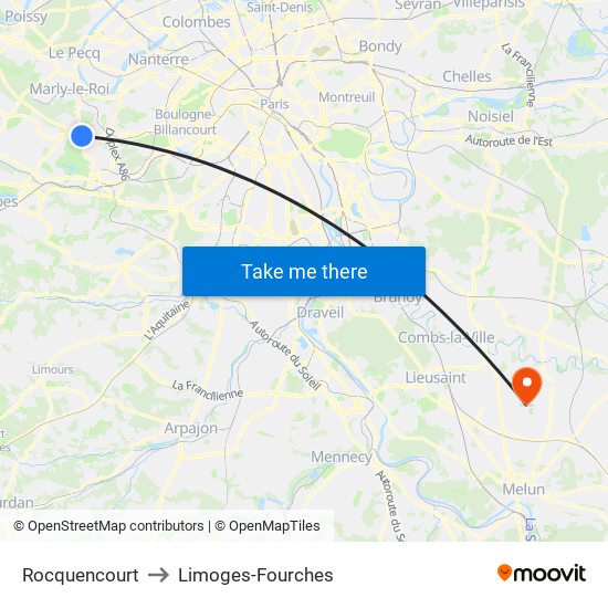 Rocquencourt to Limoges-Fourches map