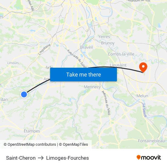 Saint-Cheron to Limoges-Fourches map