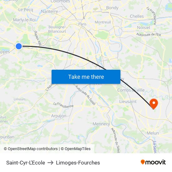 Saint-Cyr-L'Ecole to Limoges-Fourches map
