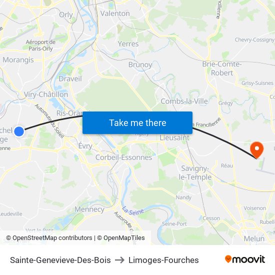 Sainte-Genevieve-Des-Bois to Limoges-Fourches map