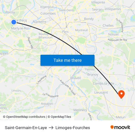 Saint-Germain-En-Laye to Limoges-Fourches map