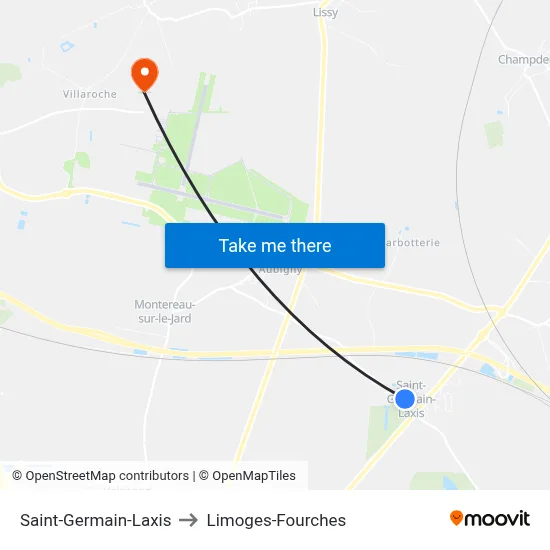 Saint-Germain-Laxis to Limoges-Fourches map