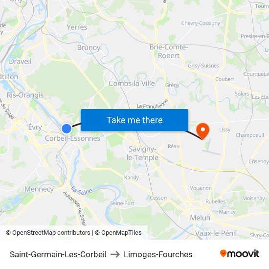 Saint-Germain-Les-Corbeil to Limoges-Fourches map
