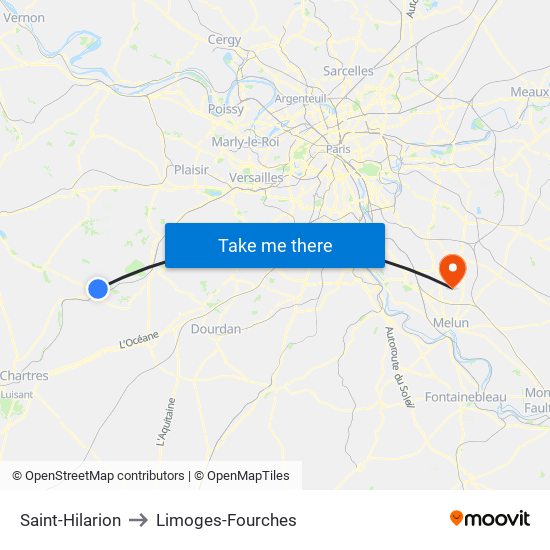 Saint-Hilarion to Limoges-Fourches map