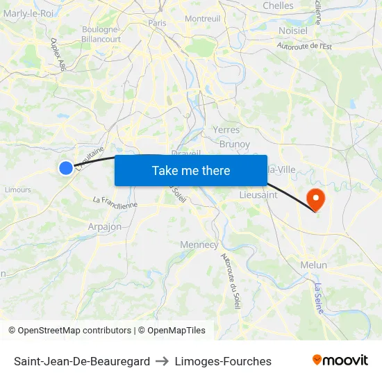 Saint-Jean-De-Beauregard to Limoges-Fourches map