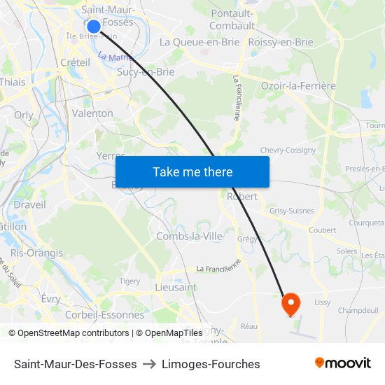 Saint-Maur-Des-Fosses to Limoges-Fourches map