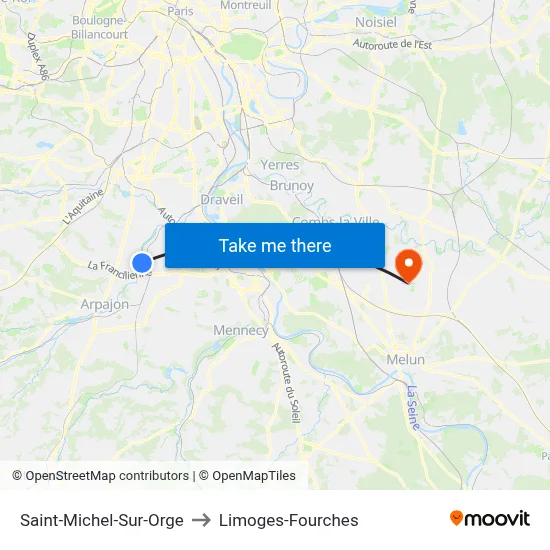 Saint-Michel-Sur-Orge to Limoges-Fourches map