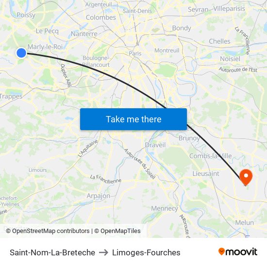 Saint-Nom-La-Breteche to Limoges-Fourches map