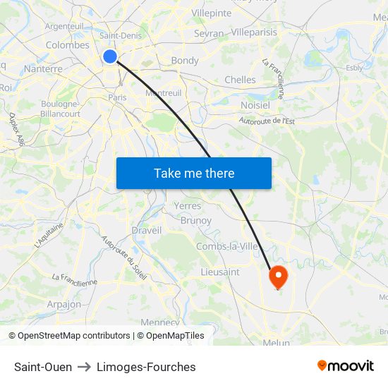Saint-Ouen to Limoges-Fourches map