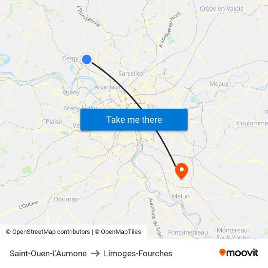 Saint-Ouen-L'Aumone to Limoges-Fourches map