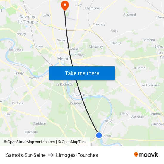 Samois-Sur-Seine to Limoges-Fourches map