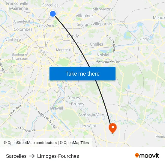 Sarcelles to Limoges-Fourches map