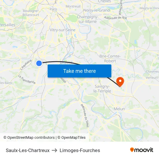 Saulx-Les-Chartreux to Limoges-Fourches map
