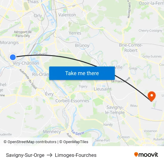Savigny-Sur-Orge to Limoges-Fourches map