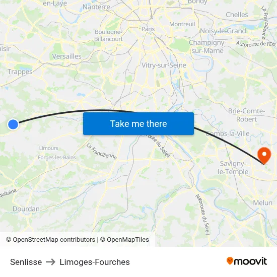 Senlisse to Limoges-Fourches map
