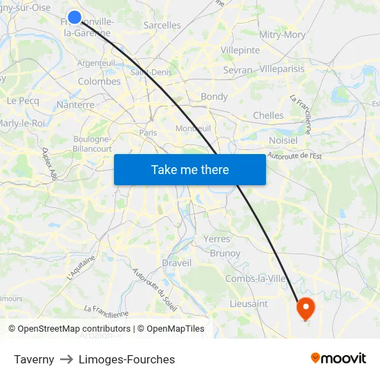 Taverny to Limoges-Fourches map