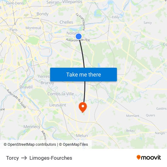 Torcy to Limoges-Fourches map