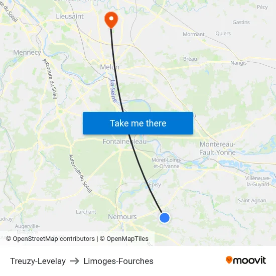 Treuzy-Levelay to Limoges-Fourches map