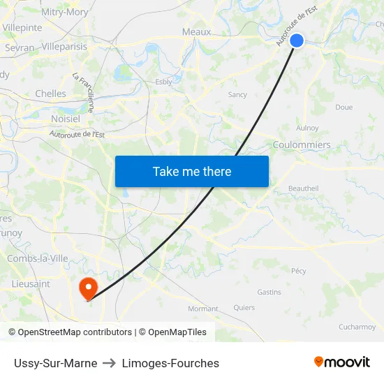 Ussy-Sur-Marne to Limoges-Fourches map