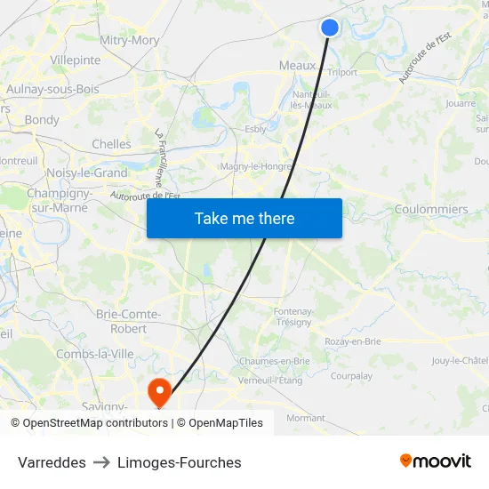 Varreddes to Limoges-Fourches map