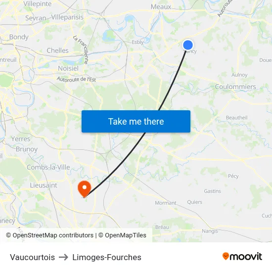 Vaucourtois to Limoges-Fourches map