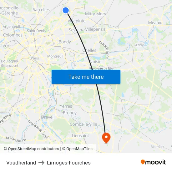 Vaudherland to Limoges-Fourches map